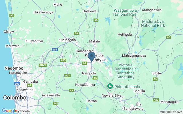 Kaart met locatie Botanische tuinen Peradeniya